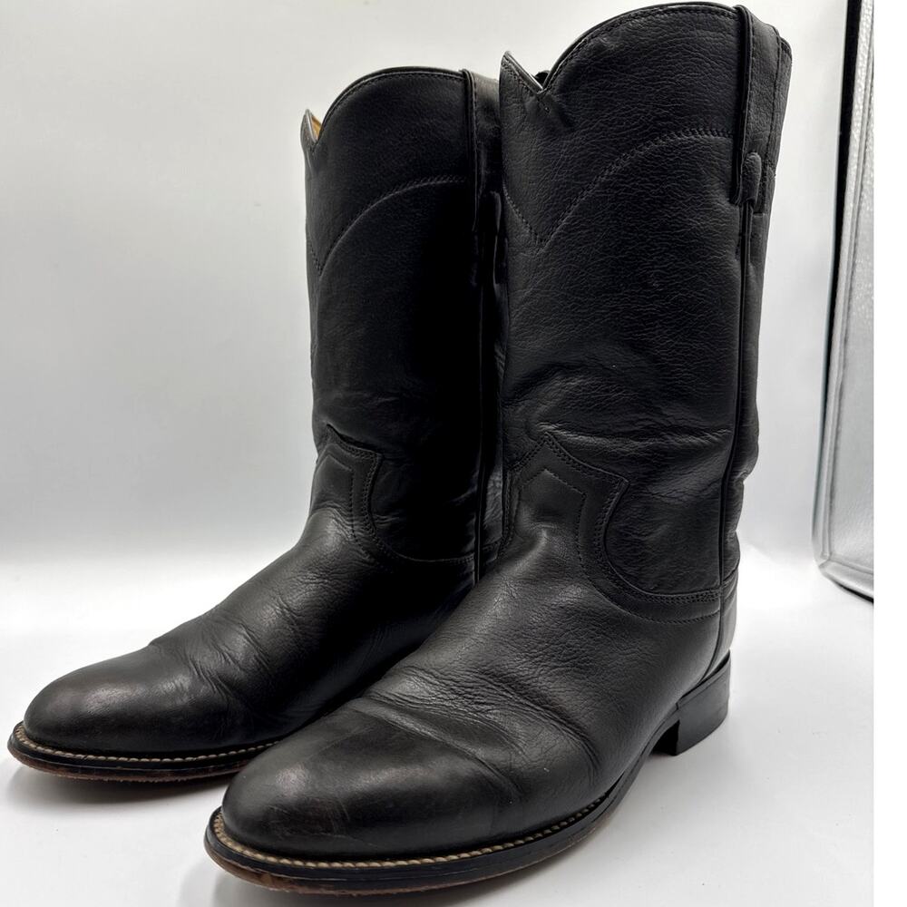 Justin Diamond J Womens 5.5 Black Leather Cowboy Boots Ropers Mexico Y2K Vintage